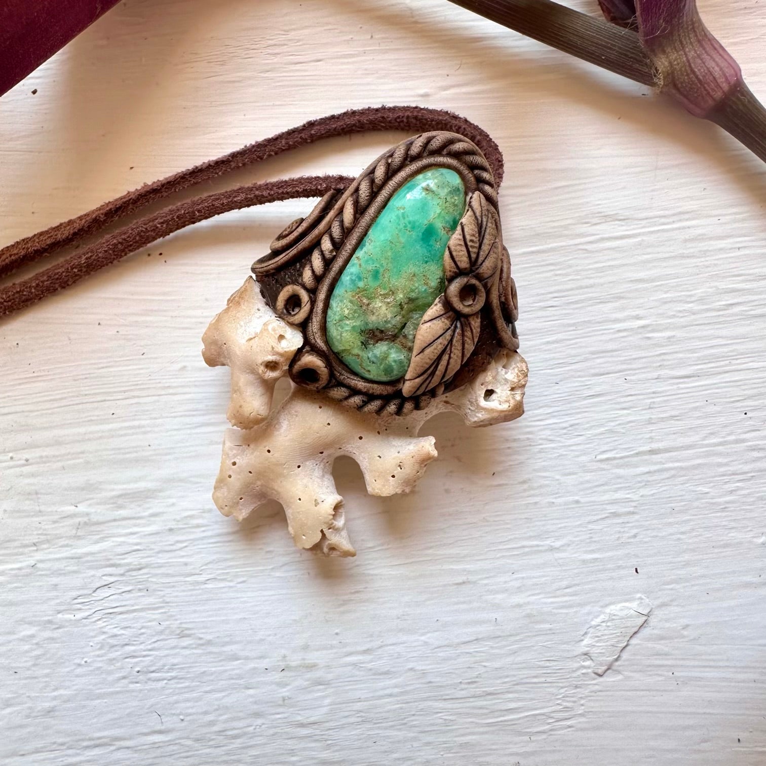 Coral and Chrysoprase Pendant Necklace - FairyGardenGlow