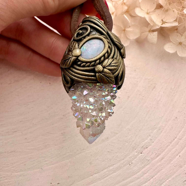 Angel Aura Spirit Quartz and Australian Opal Doublet Necklace - FairyGardenGlow