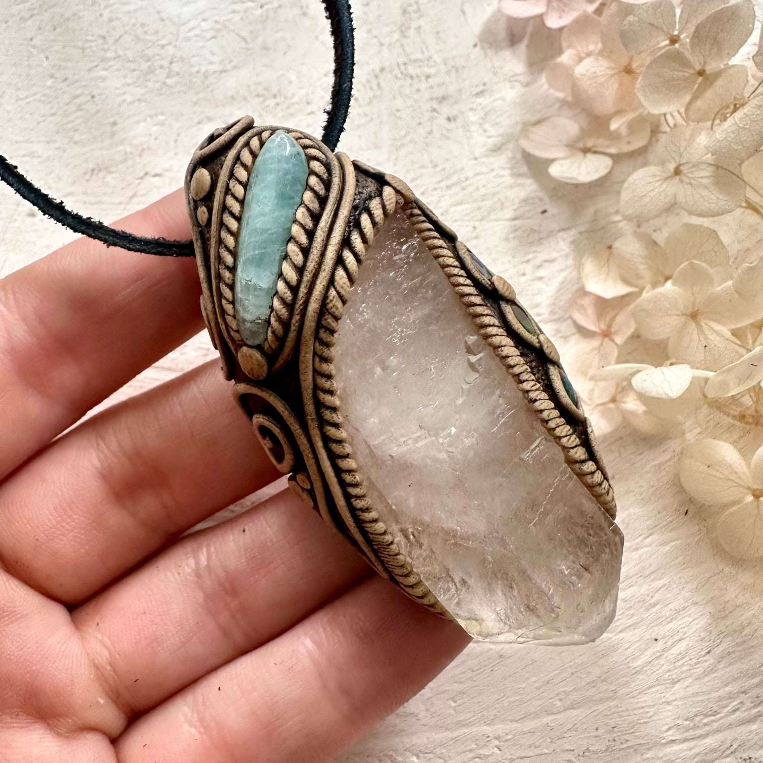 Clear Quartz and Aquamarine Necklace - FairyGardenGlow