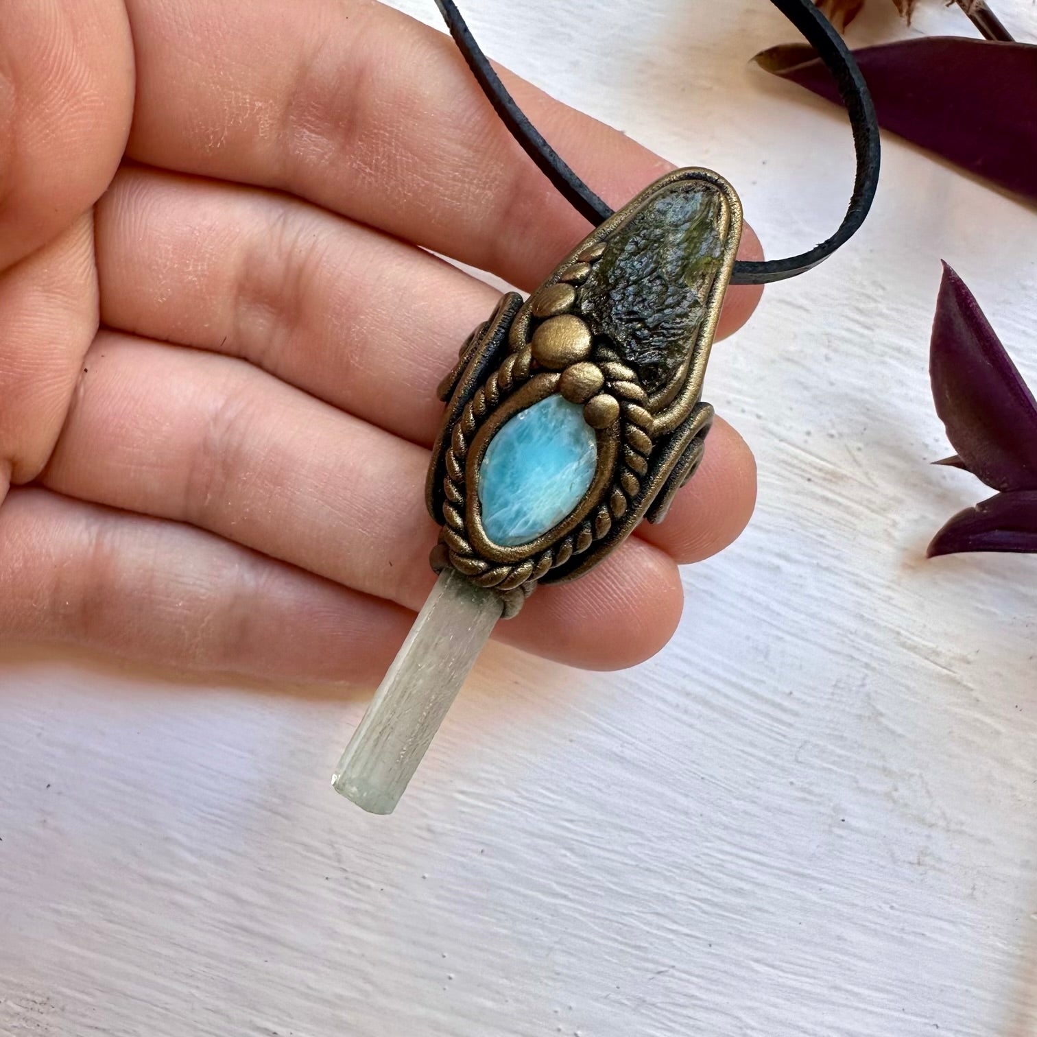 Aquamarine Larimar and Moldavite Necklace - FairyGardenGlow