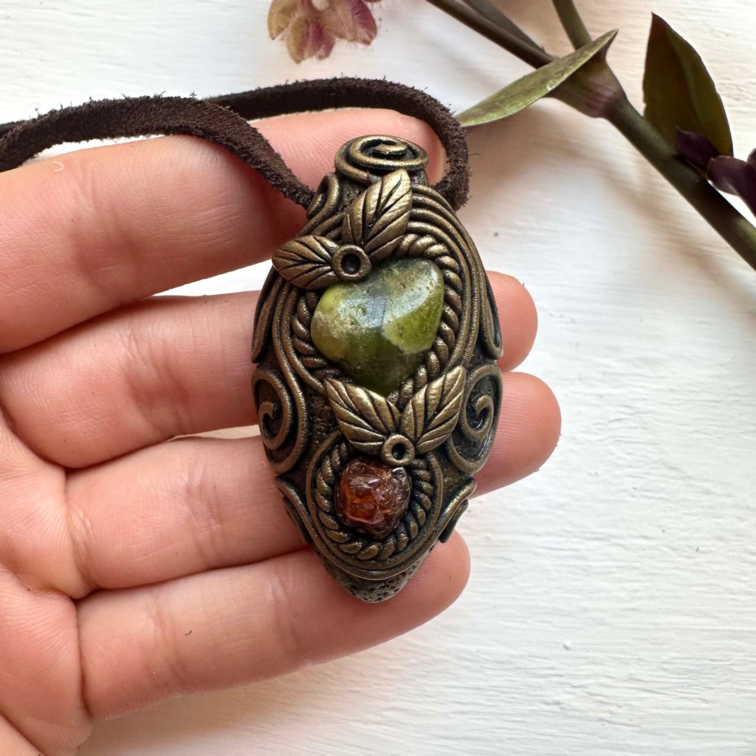 Vesuvianite and Hessonite Garnet Necklace - FairyGardenGlow