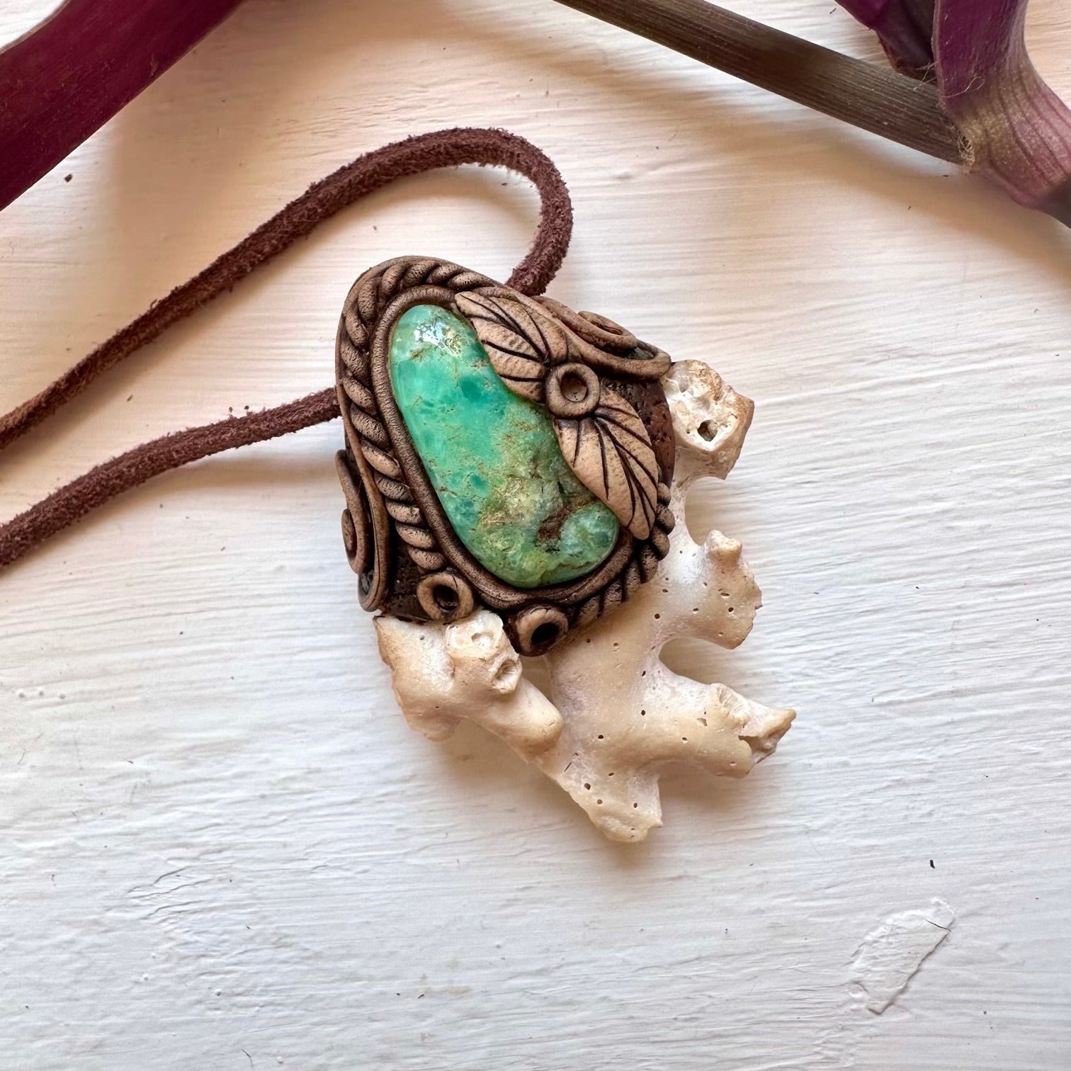 Coral and Chrysoprase Pendant Necklace - FairyGardenGlow