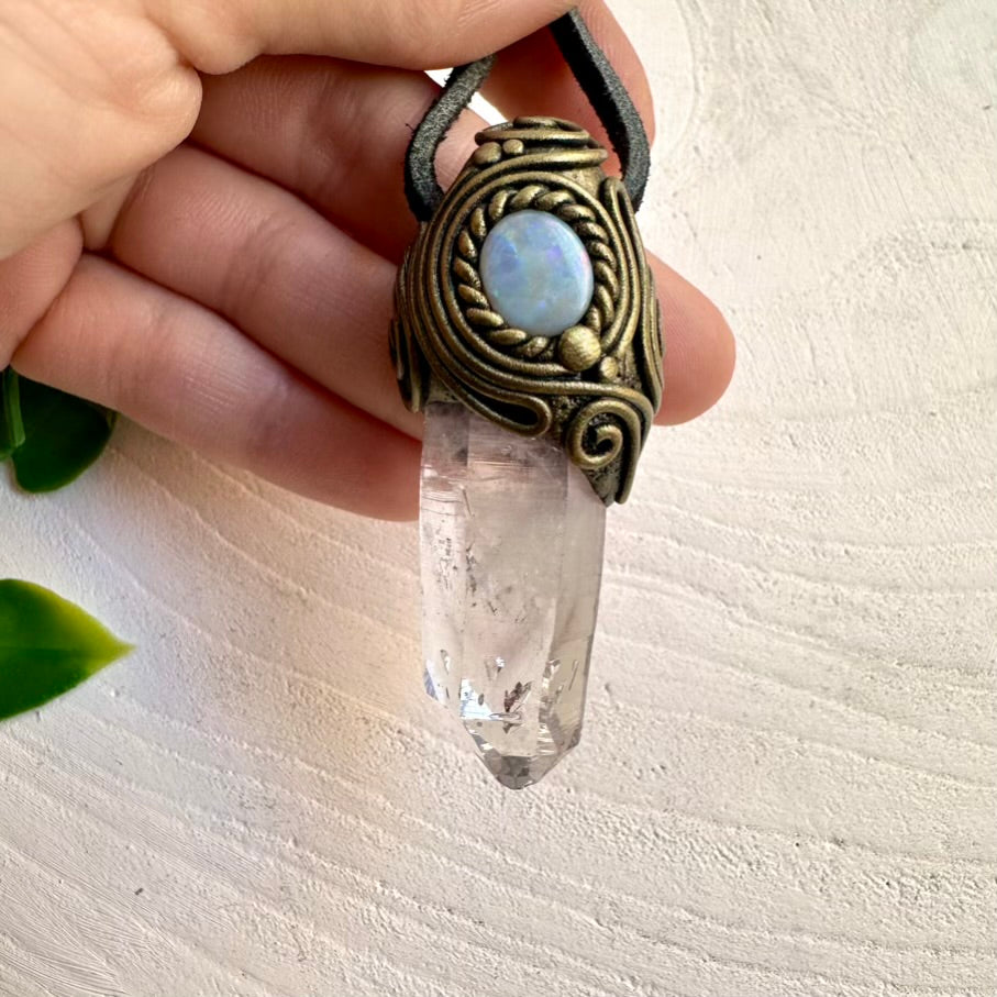 Vera Cruz Amethyst and Australian Gray Opal Pendant Necklace