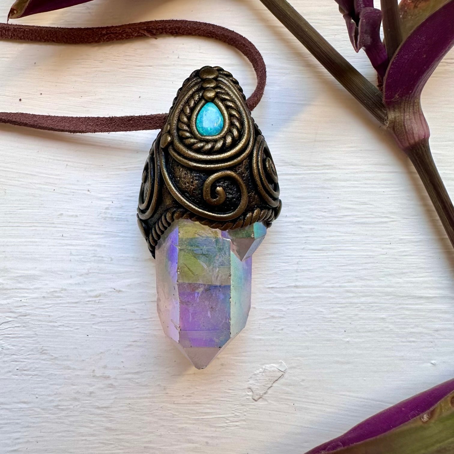 Angel Aura Quartz and Australian Opal Necklace - FairyGardenGlow