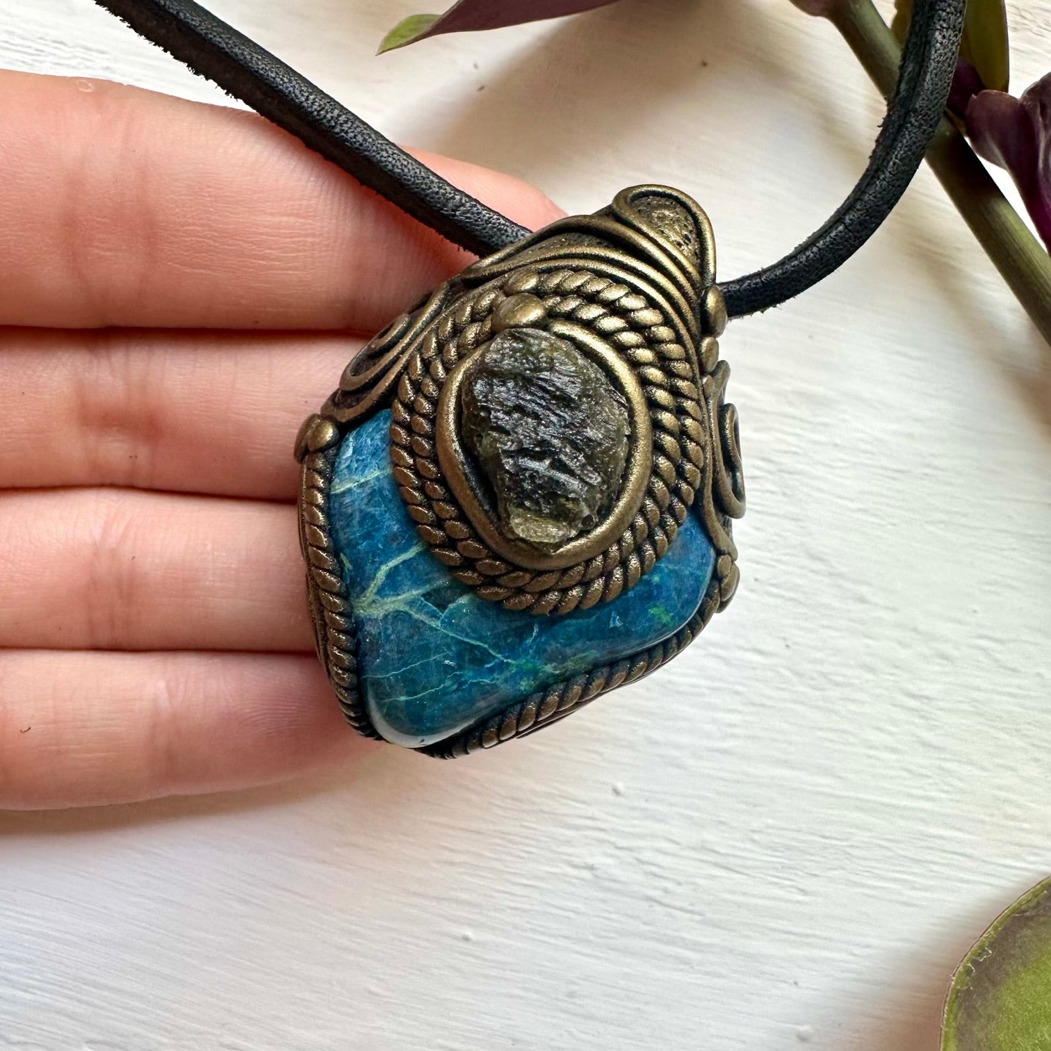 Chrysocolla and Moldavite Necklace - FairyGardenGlow