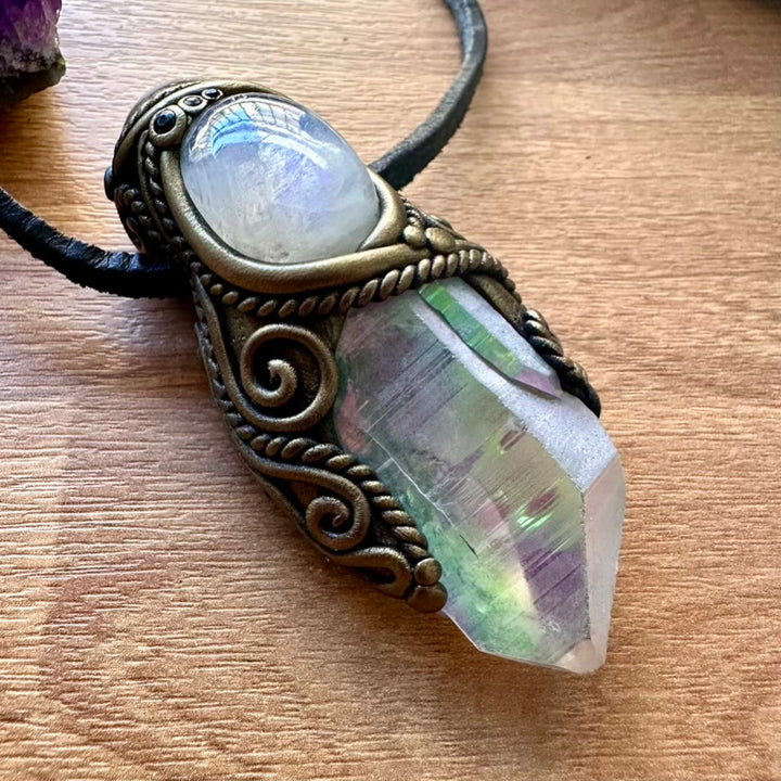 Angel Aura Quartz Smoky Quartz Sphere Moonstone and Blue Sapphire Healing Crystal Talisman - FairyGardenGlow