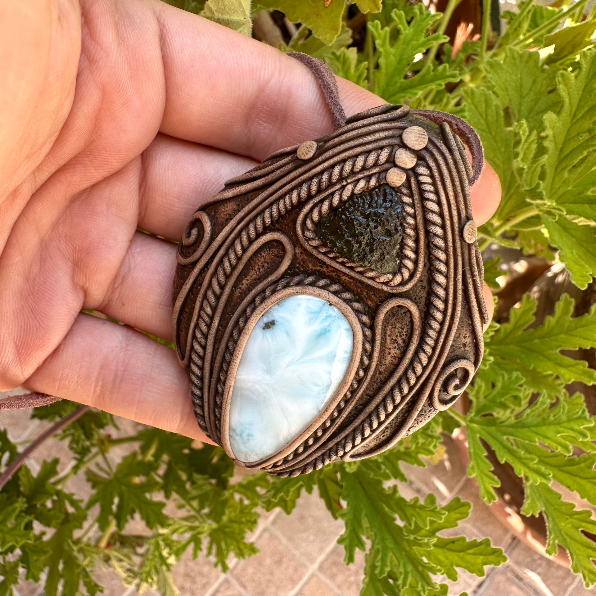 Larimar and Moldavite Necklace - FairyGardenGlow