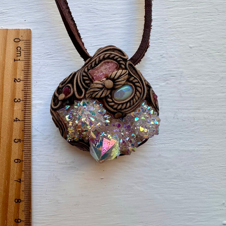 Angel Aura Spirit Quartz Spinel Australian Opal and Ruby Pendant Necklace - FairyGardenGlow