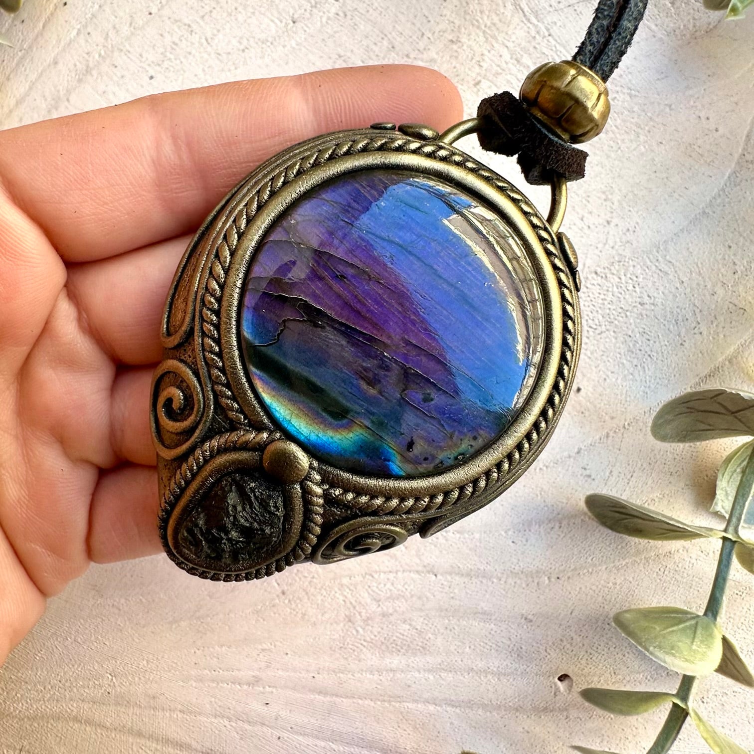 Labradorite and Raw Moldavite Necklace, Healing Crystal Pendant