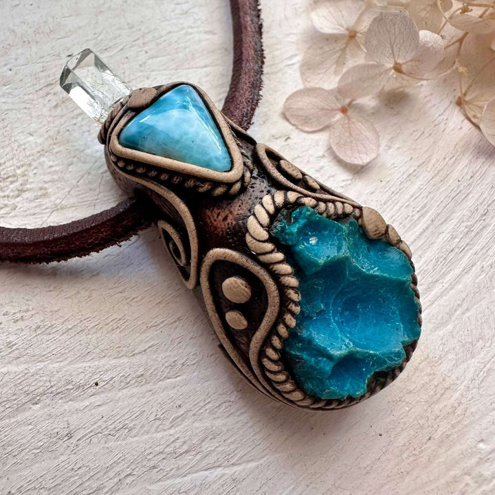 Chrysocolla Larimar and Aquamarine Necklace - FairyGardenGlow