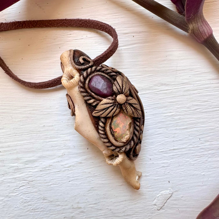 White Coral Ruby and Opal Necklace - FairyGardenGlow