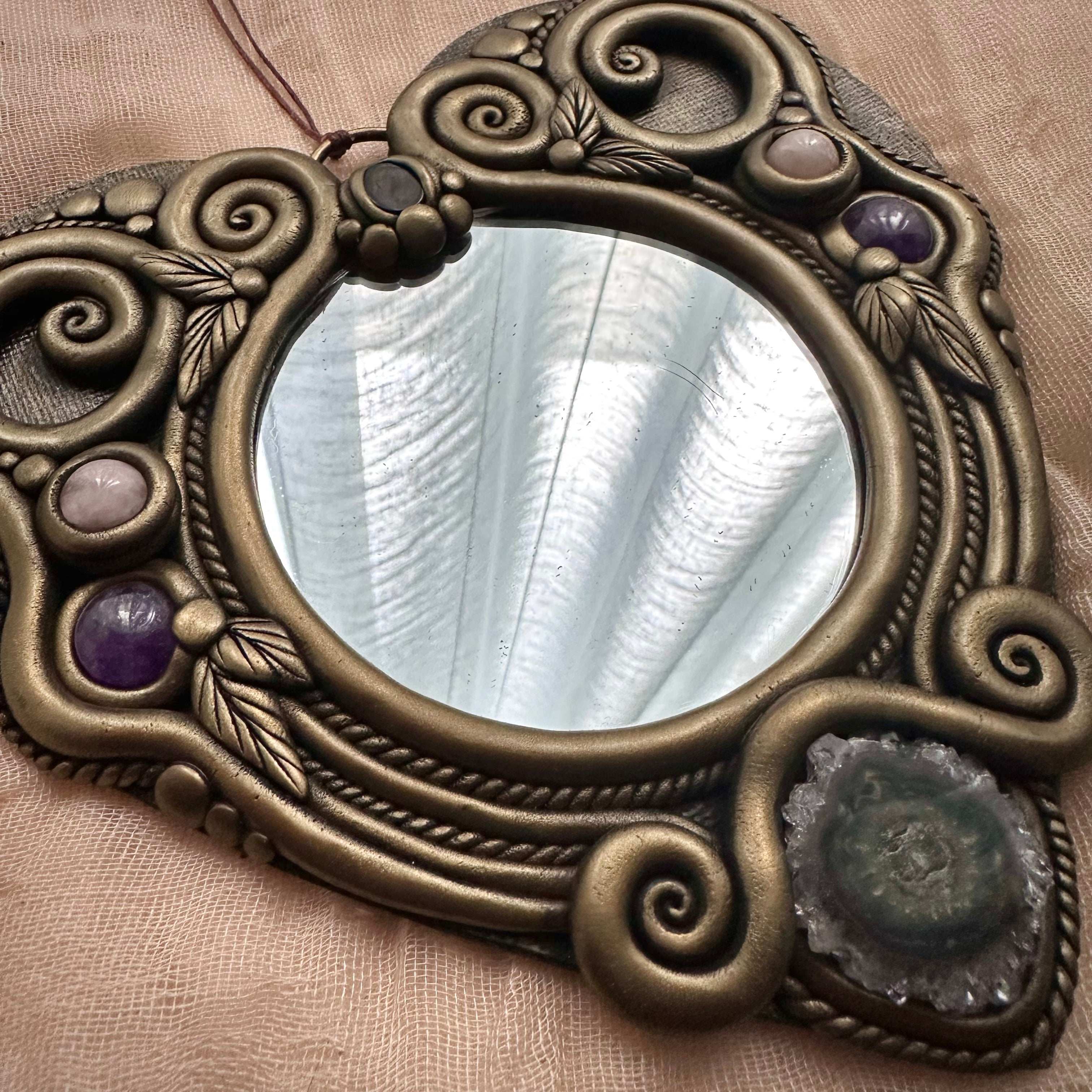 Crystal Mirror Heart Wall Hanging - 16 cm - FairyGardenGlow