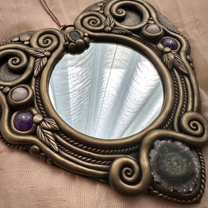 Crystal Mirror Heart Wall Hanging - 16 cm - FairyGardenGlow