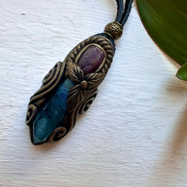 Aqua Aura Quartz and Raw Ruby Necklace - FairyGardenGlow
