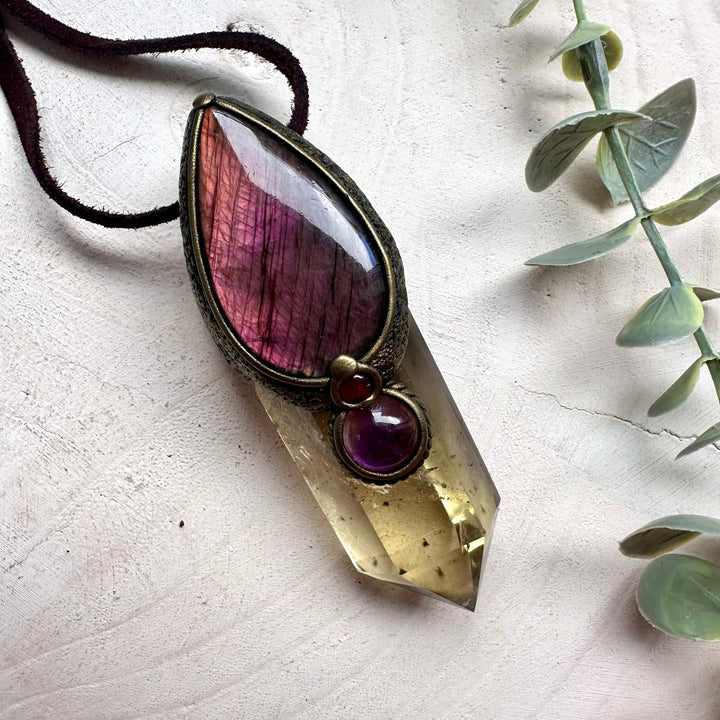 Citrine Crystal Wand Pendant – Metaphysical Jewelry, Abundance & Intuition Necklace