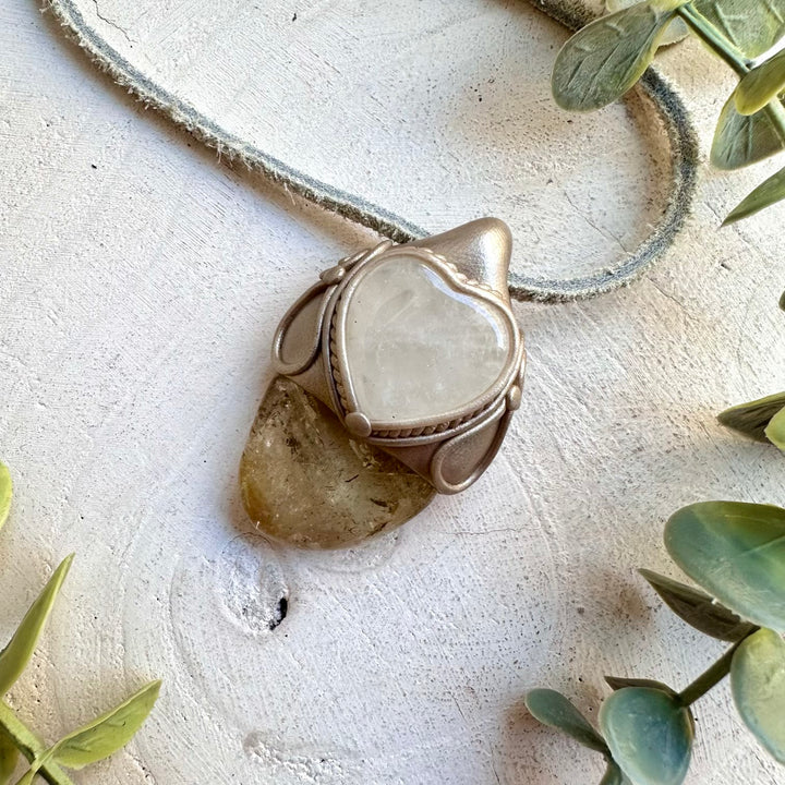 Citrine and Clear Quartz Heart Necklace – Abundance Healing Crystal Jewelry