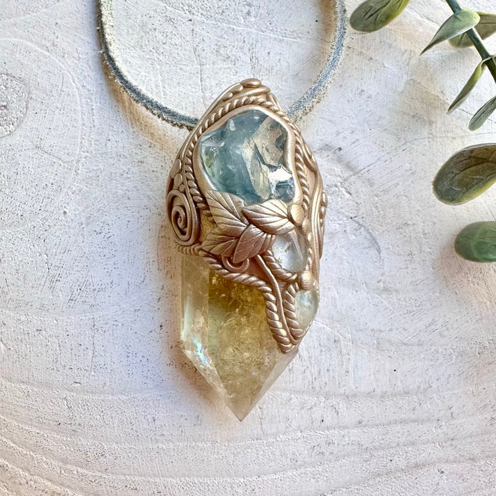 Citrine with Raw Celestite and Clear Topaz handmade healing crystal tool
