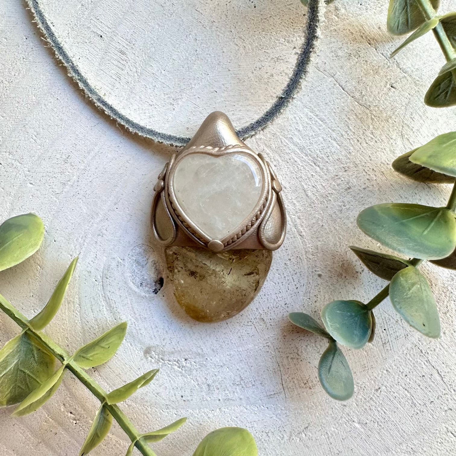Clear Quartz Heart & Citrine Necklace – Healing Crystal Jewelry, Manifestation & Energy Amplifying Pendant
