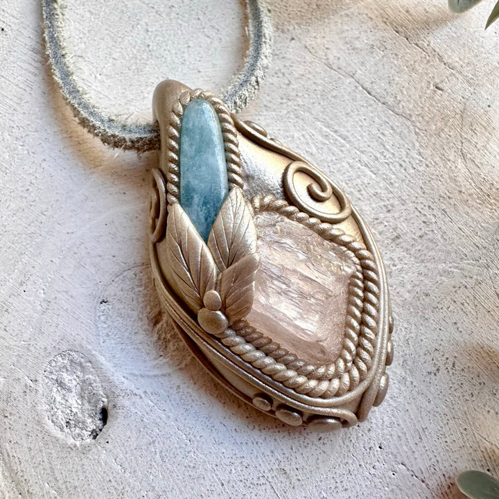 Aquamarine and Kunzite Crystal Necklace