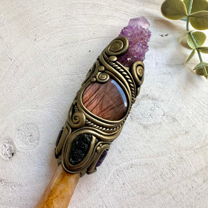 Crystal healing tool designed with Golden Healer Quartz for meditation, manifestation and ritual work.