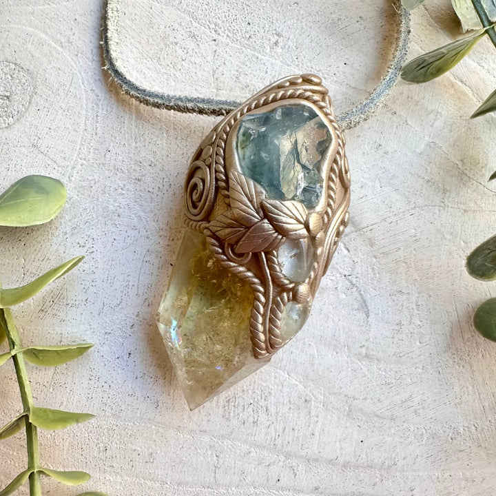 Crystal talisman wand with citrine celestite and topaz spiritual energy tool