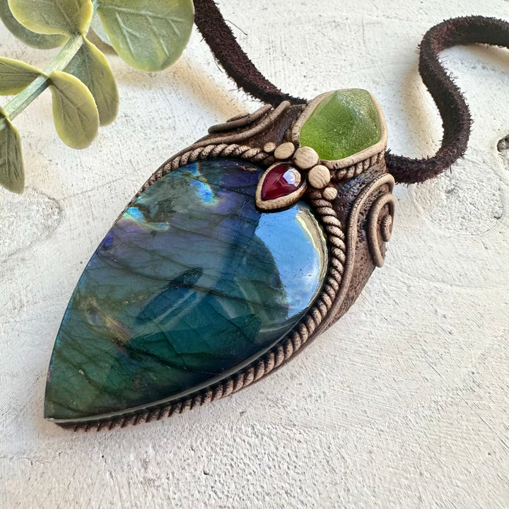 Healing crystal jewelry featuring Labradorite, Peridot and Garnet