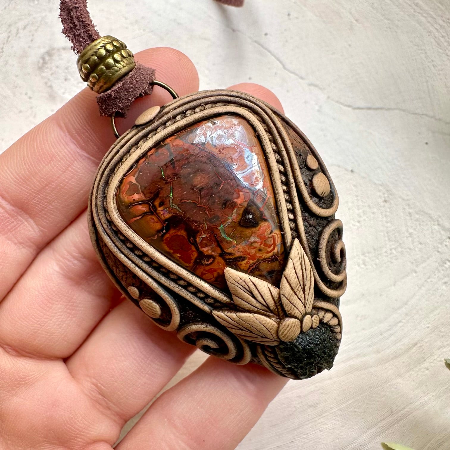 Boulder Opal and Moldavite Handmade Pendant Necklace