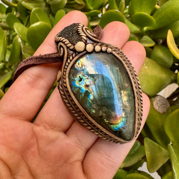 Labradorite and Moldavite Pendant Necklace, Handmade One of a Kind Jewelry - FairyGardenGlow