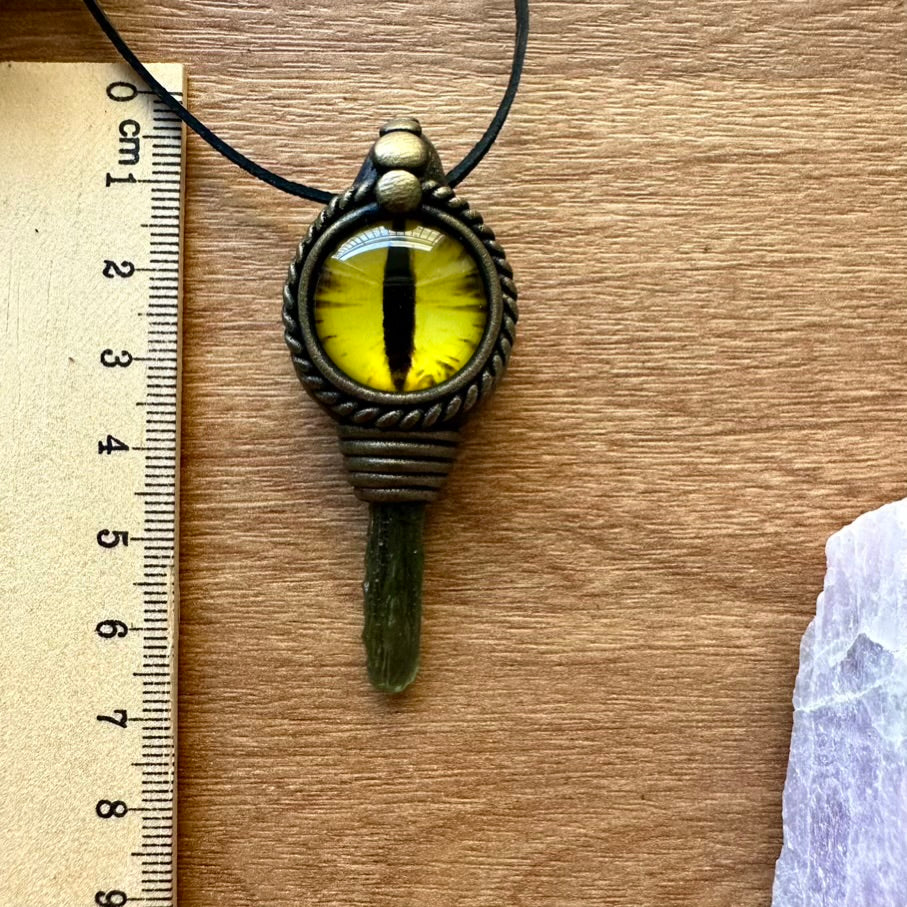 Moldavite Eye Pendant Necklace - FairyGardenGlow