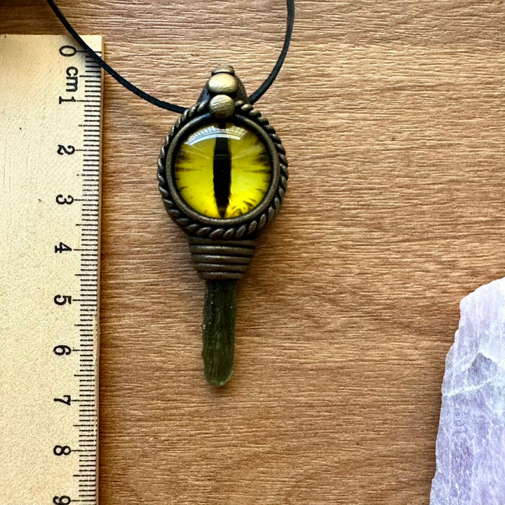 Moldavite Eye Pendant Necklace - FairyGardenGlow