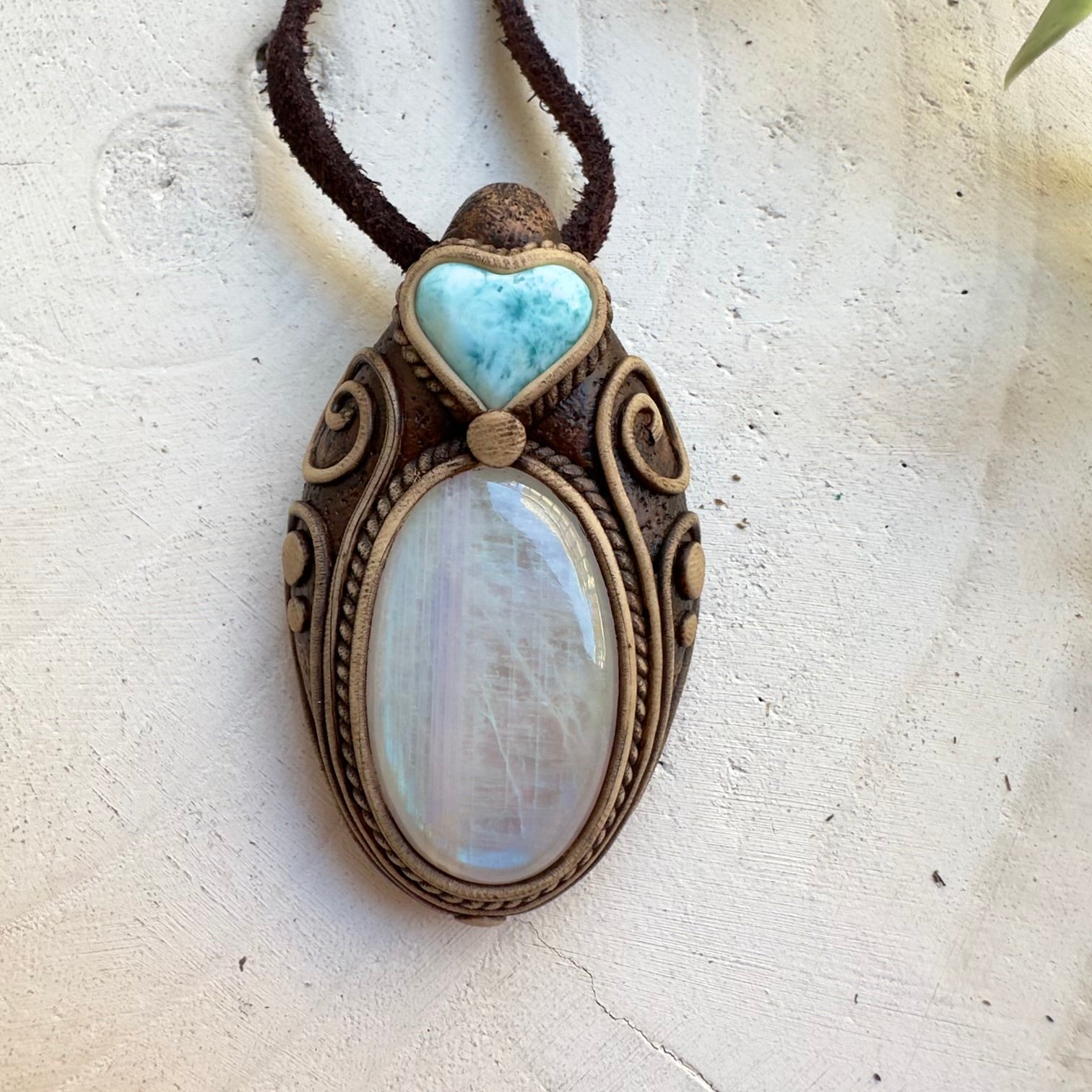 Spiritual crystal necklace featuring Larimar and Moonstone