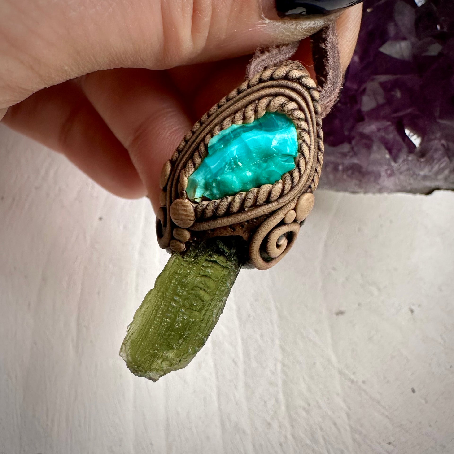 Moldavite and Raw Chrysocolla Necklace - FairyGardenGlow