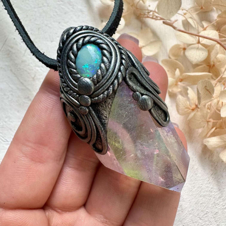 Angel Aura Quartz and Australian Opal Necklace - FairyGardenGlow