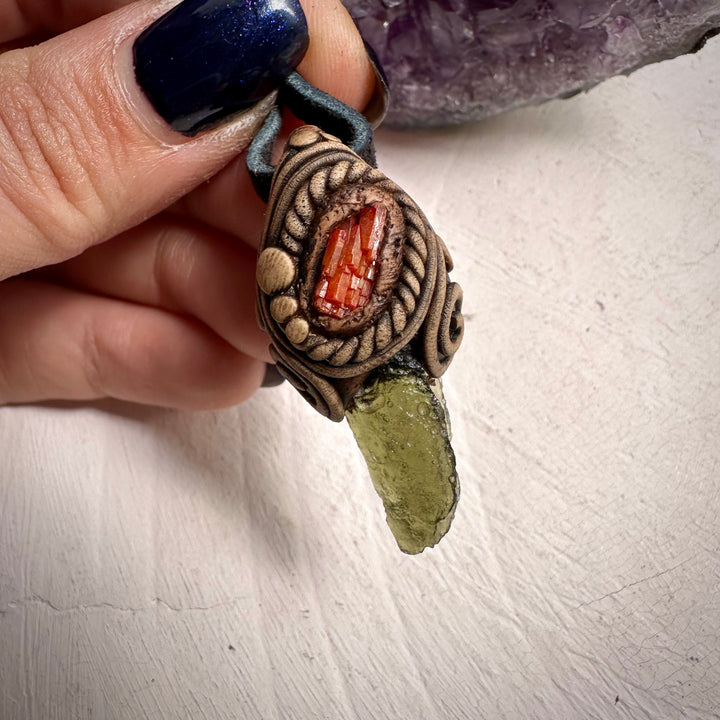 Moldavite and Vanadinite Pendant Necklace - FairyGardenGlow
