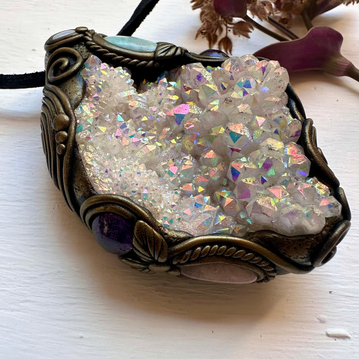 Angel Aura Quartz Cluster Larimar Amethyst Morganite and Australian Opal Wand / Pendant - FairyGardenGlow