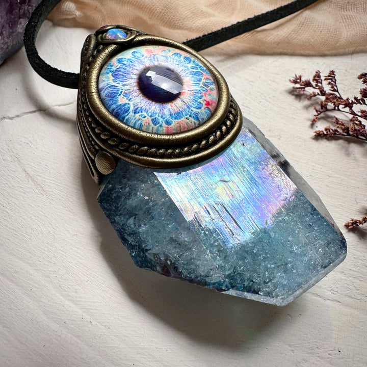 Aqua Aura Faden Quartz Australian Opal and Ruby Eye Wand / Pendant - FairyGardenGlow