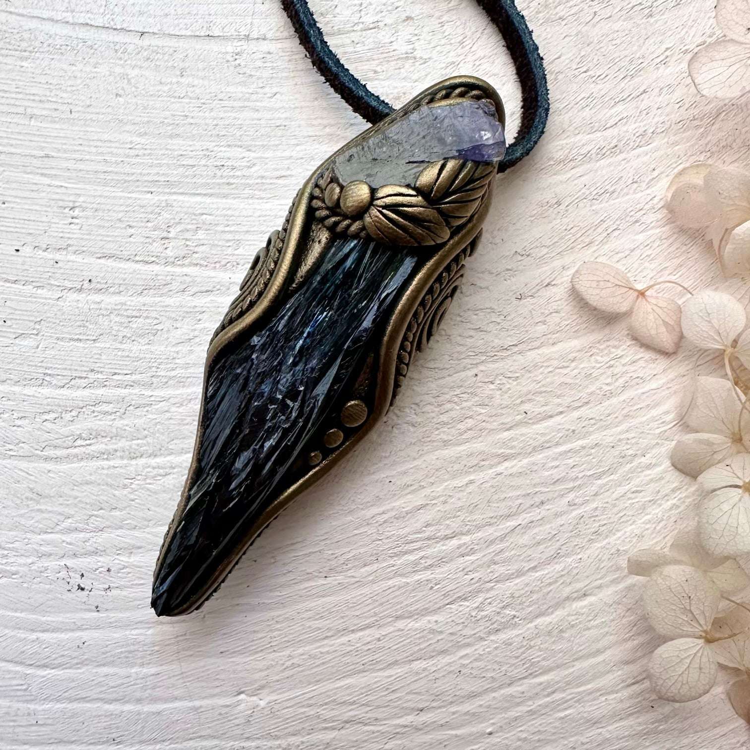 Vivianite and Tanzanite Pendant - FairyGardenGlow