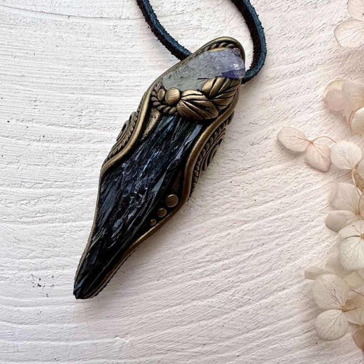 Vivianite and Tanzanite Pendant - FairyGardenGlow