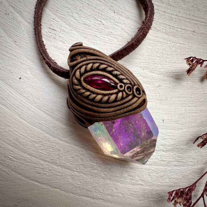 Angel Aura Quartz and Ruby Necklace - FairyGardenGlow