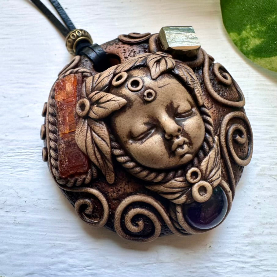 Orange Kyanite Pyrite and Amethyst Goddess Necklace - FairyGardenGlow