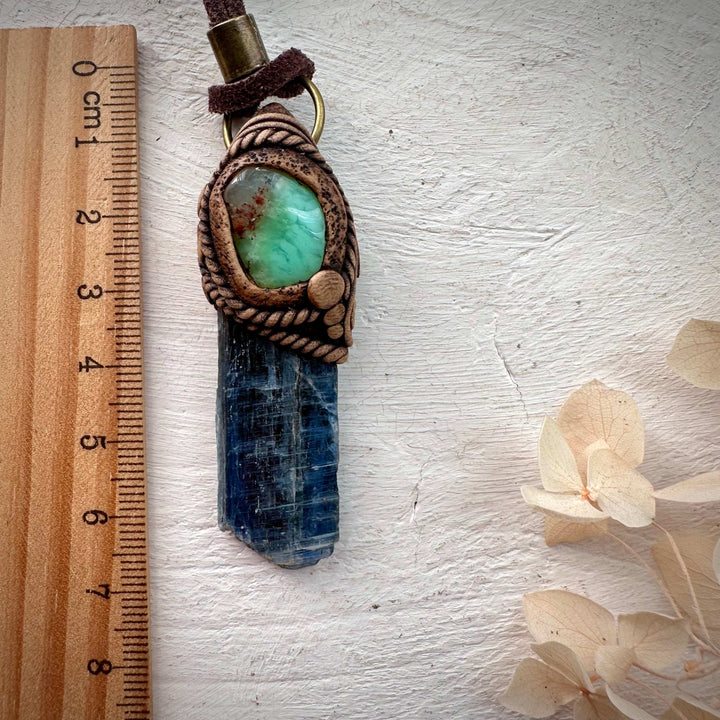 Blue Kyanite and Chrysoprase Pendant - FairyGardenGlow
