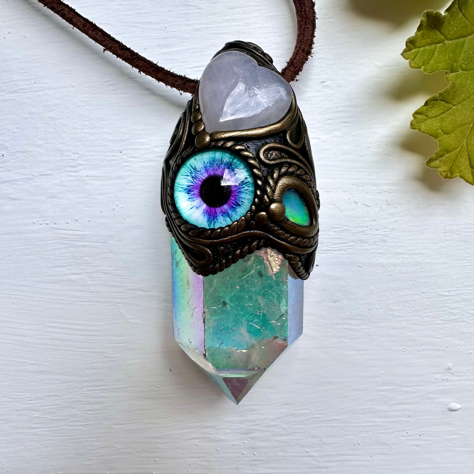 Angel Aura Quartz Rose Quartz Heart Raw Opal and Eye Wand / Necklace - FairyGardenGlow