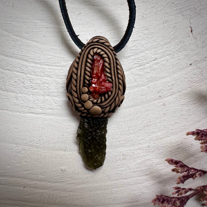 Moldavite and Vanadinite Necklace - FairyGardenGlow