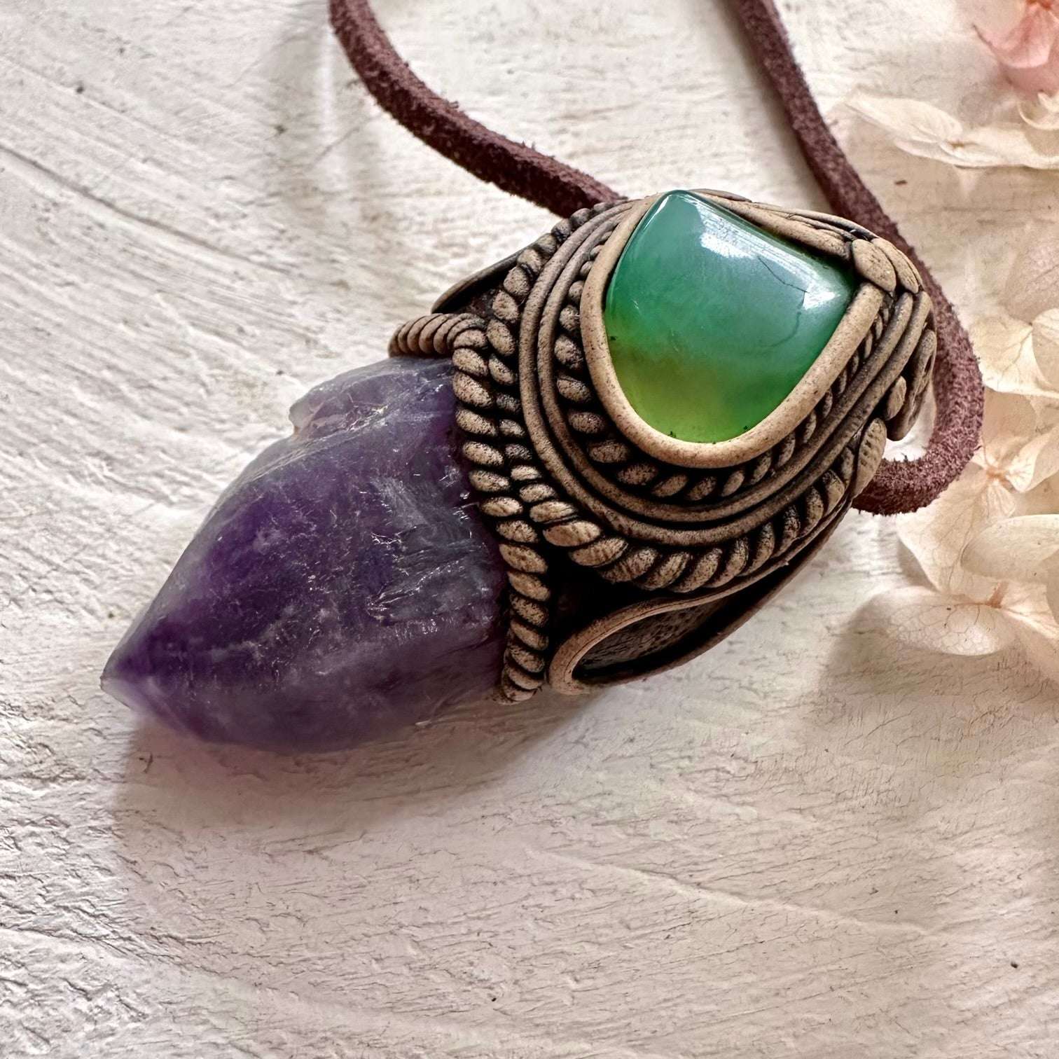 Amethyst and Chrysoprase Necklace - FairyGardenGlow