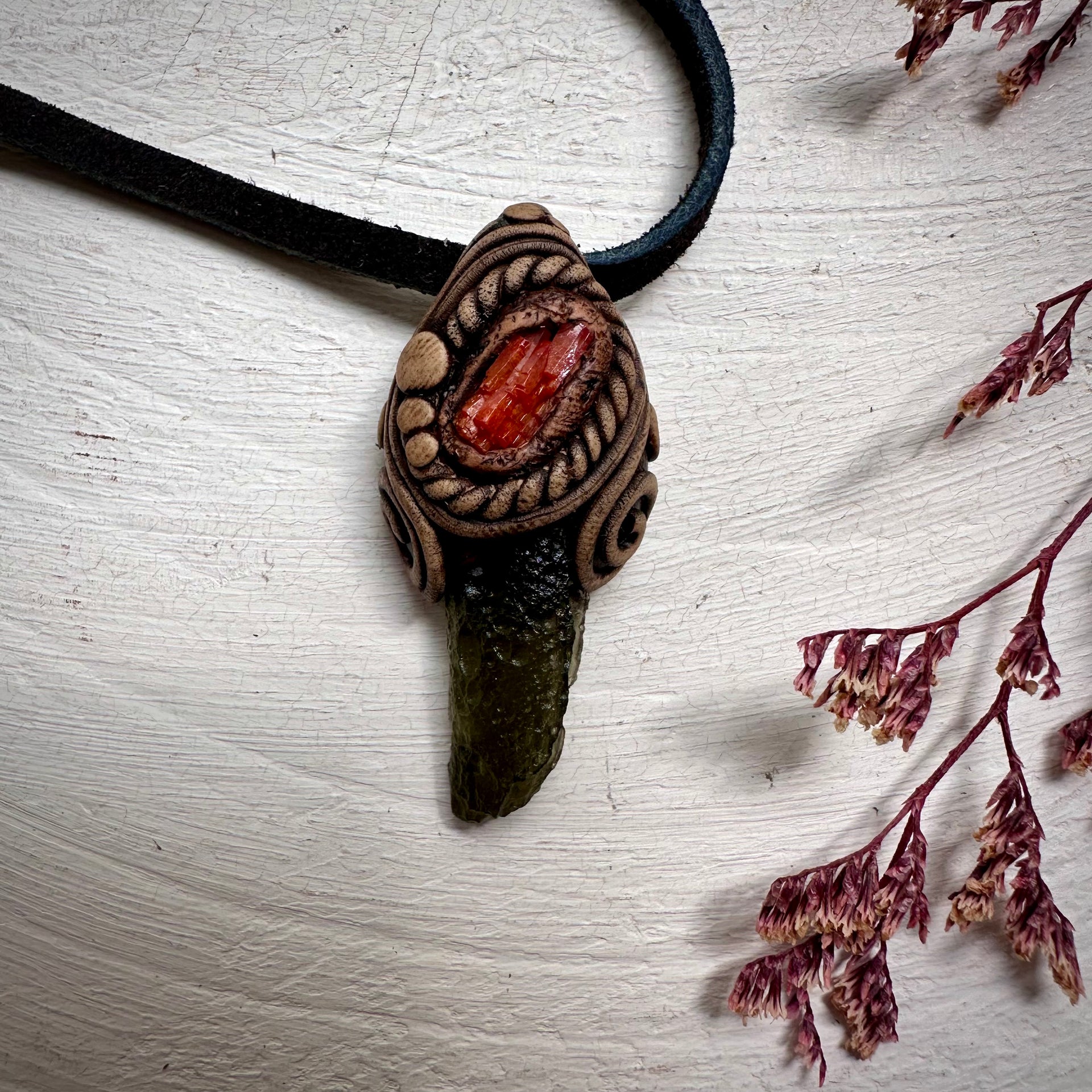 Moldavite and Vanadinite Pendant Necklace - FairyGardenGlow