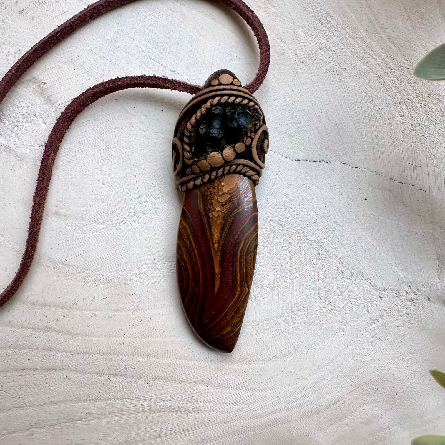 Boulder Opal and Moldavite Pendant Necklace