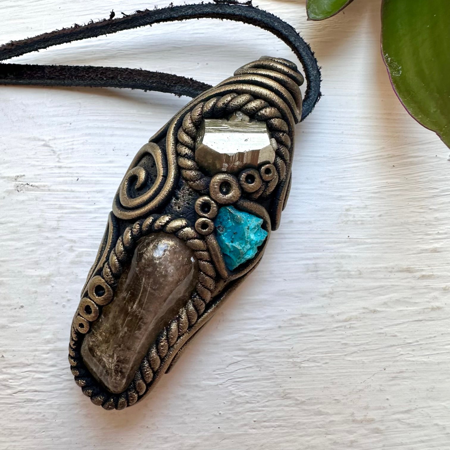 Citrine Chrysocolla and Pyrite Necklace, Gemstone Jewelry - FairyGardenGlow