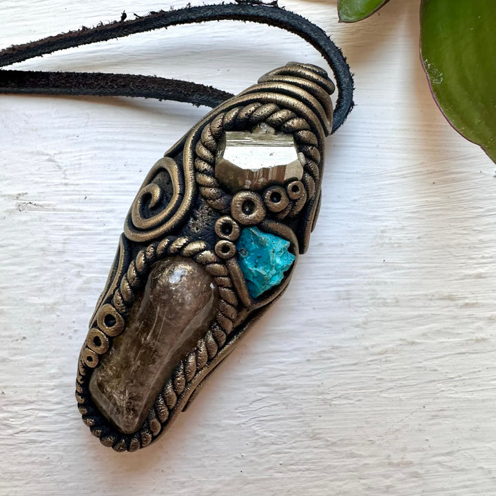 Citrine Chrysocolla and Pyrite Necklace, Gemstone Jewelry - FairyGardenGlow