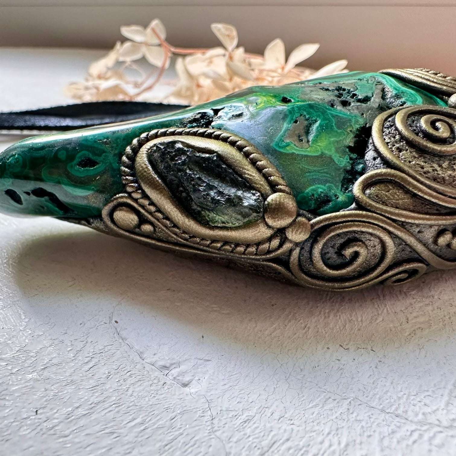 Malachite with Lapis Lazuli Moldavite and Tsavorite Wand / Pendant - FairyGardenGlow