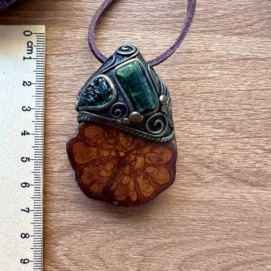 Ayahuasca Necklace, Green Tourmaline and Moldavite Pendant Necklace - FairyGardenGlow